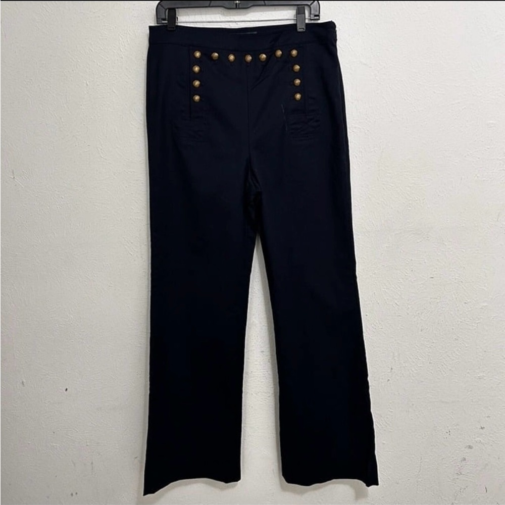 Ralph Lauren Sailor Pants Womens 10 Navy Blue High Waist Wide Leg Button Detail